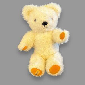 Vintage MERRYTHOUGHT 18" Teddy Bear Jointed Cream Mohair Amber Eyes Neiman's Tag
